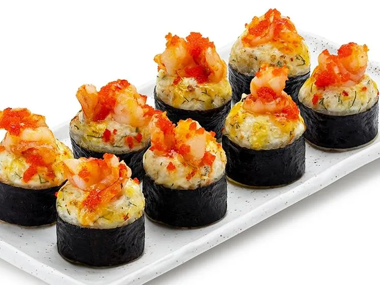 Запеченный с креветкой и манго-чили соусом